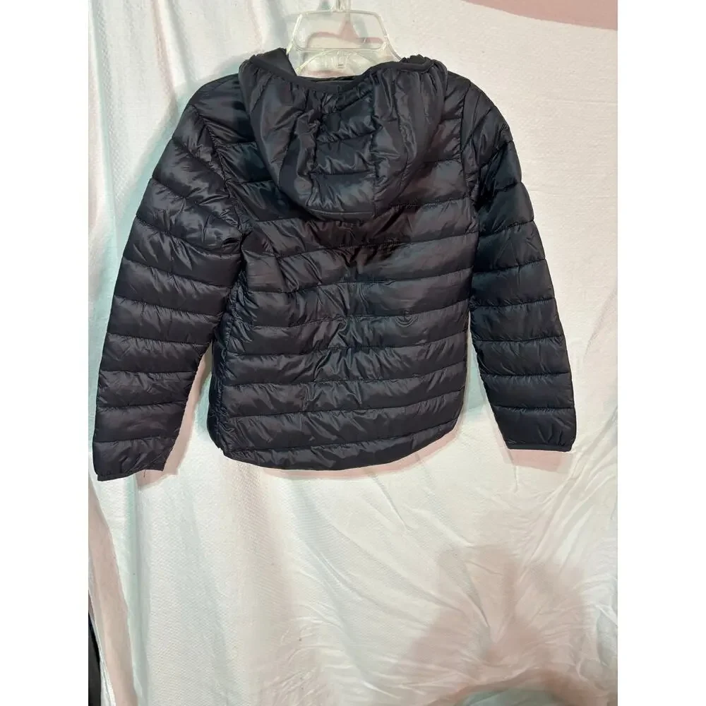 Old Navy 8 black hooded puffer full front zip jacket euc like new
